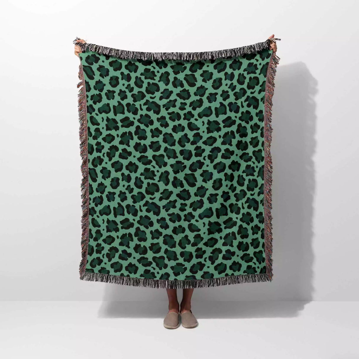 Leopard Animal Print Forest Green and Light Green Woven Throw Blanket and Tapestry - DesignerOllie.com