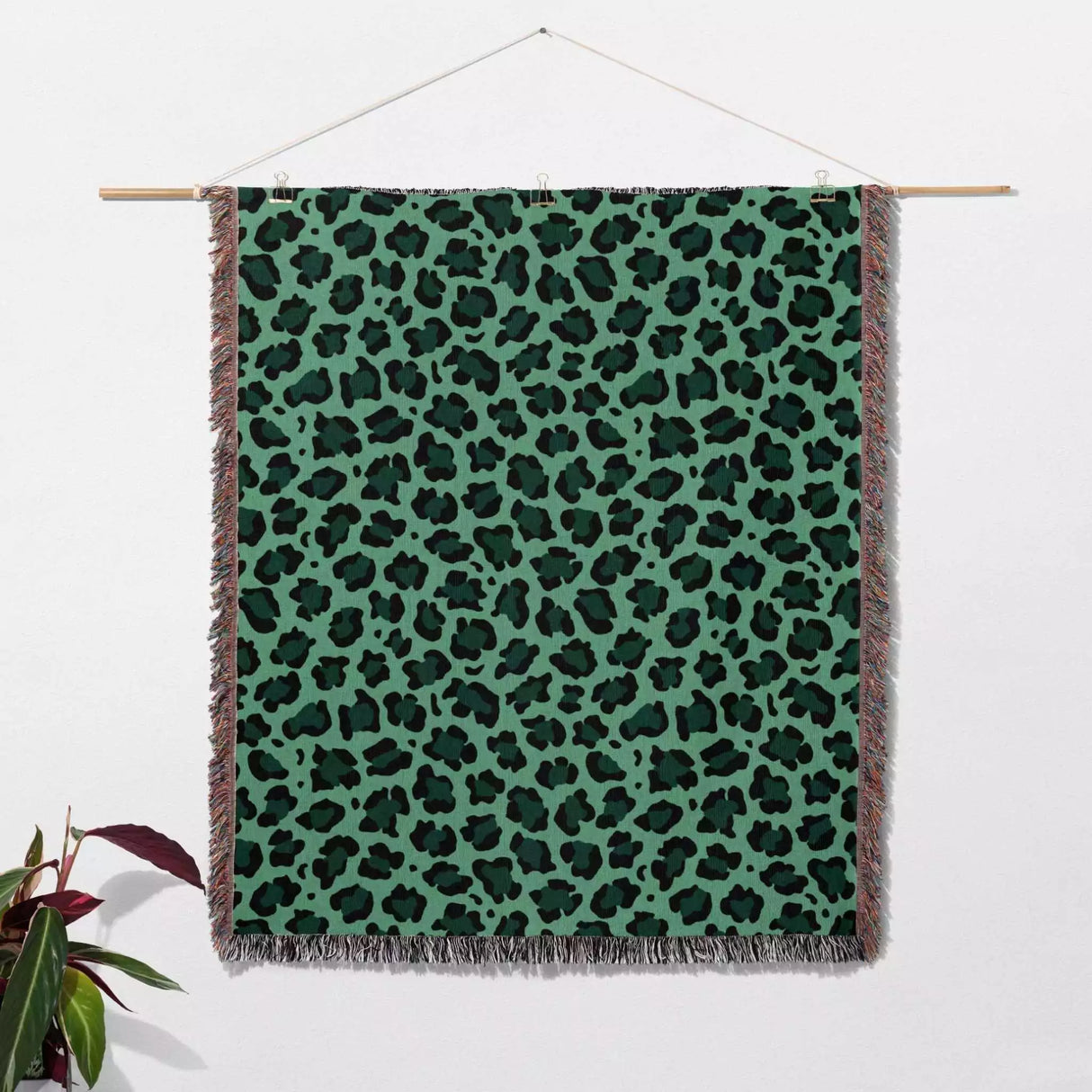 Leopard Animal Print Forest Green and Light Green Woven Throw Blanket and Tapestry - DesignerOllie.com