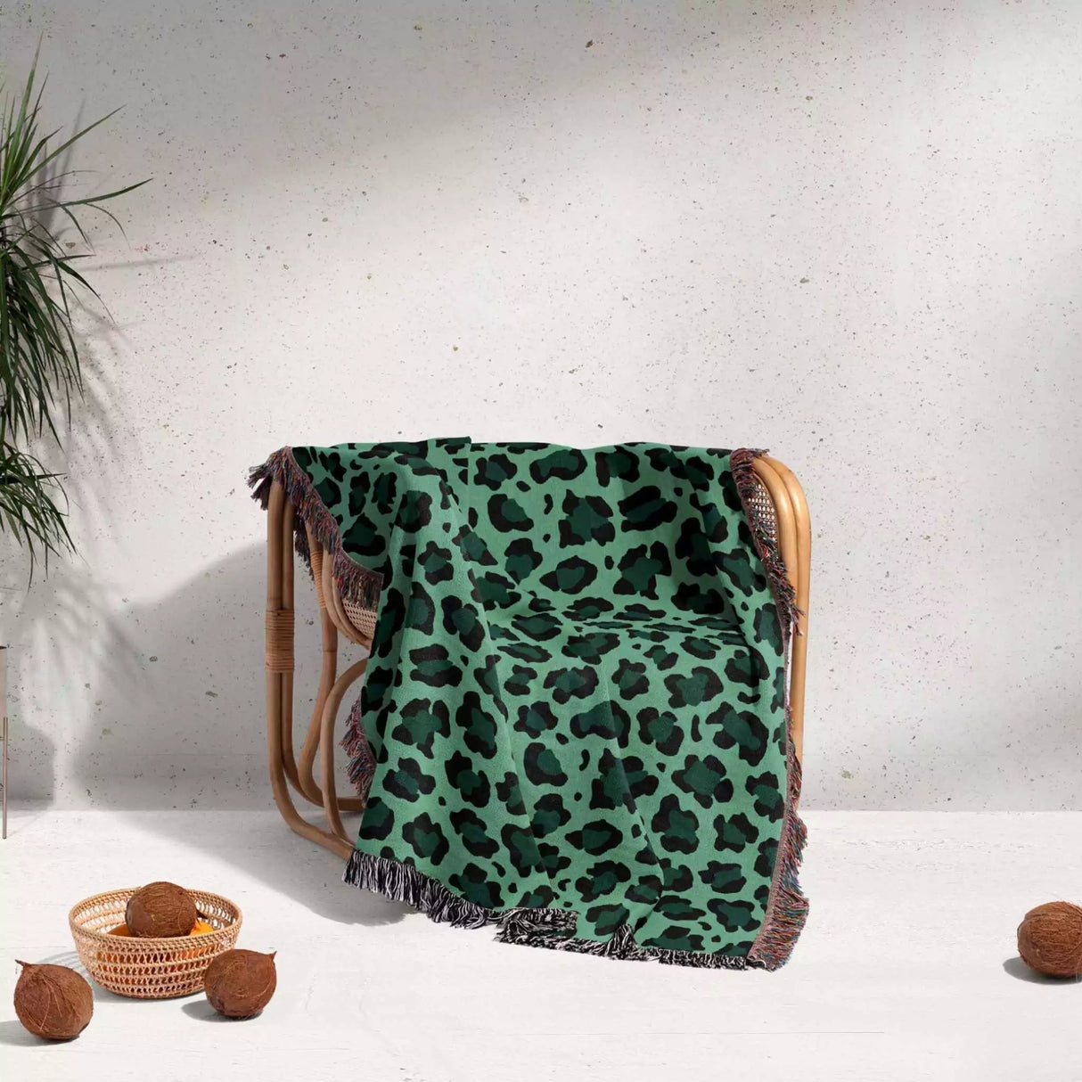 Leopard Animal Print Forest Green and Light Green Woven Throw Blanket and Tapestry - DesignerOllie.com
