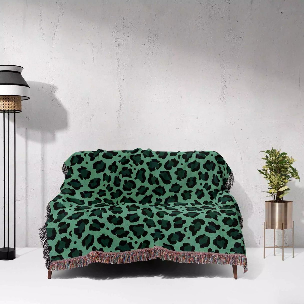 Leopard Animal Print Forest Green and Light Green Woven Throw Blanket and Tapestry - DesignerOllie.com