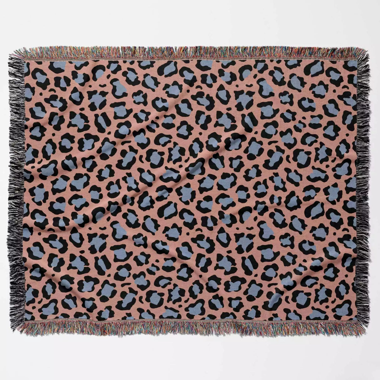 Leopard Animal Print Light Blue and Red Woven Throw Blanket and Tapestry - DesignerOllie.com
