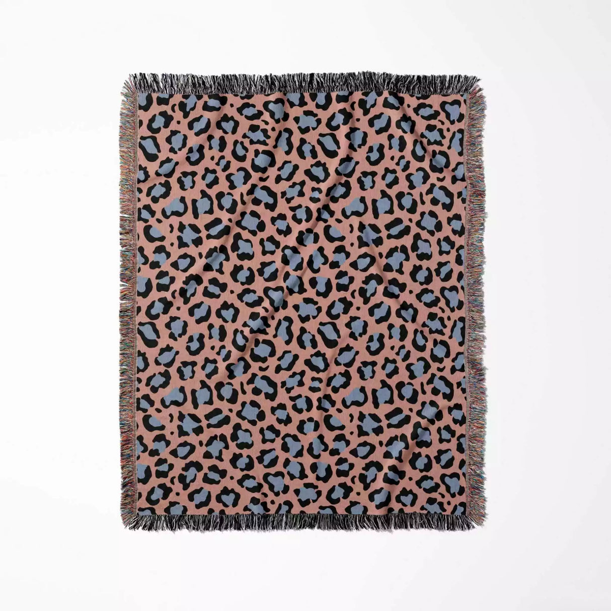 Leopard Animal Print Light Blue and Red Woven Throw Blanket and Tapestry - DesignerOllie.com