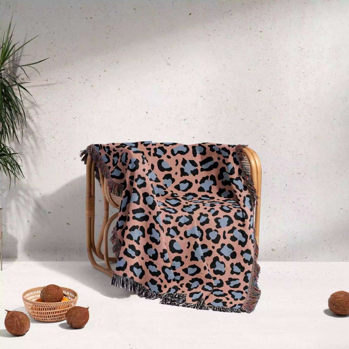 Leopard Animal Print Light Blue and Red Woven Throw Blanket and Tapestry - DesignerOllie.com