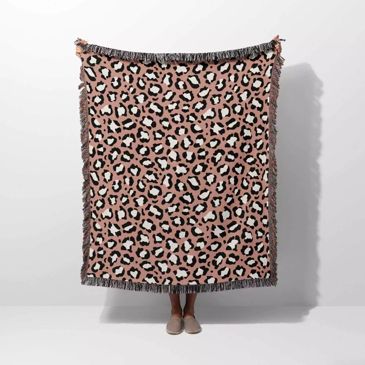 Leopard Animal Print Light Red Woven Throw Blanket and Tapestry - DesignerOllie.com