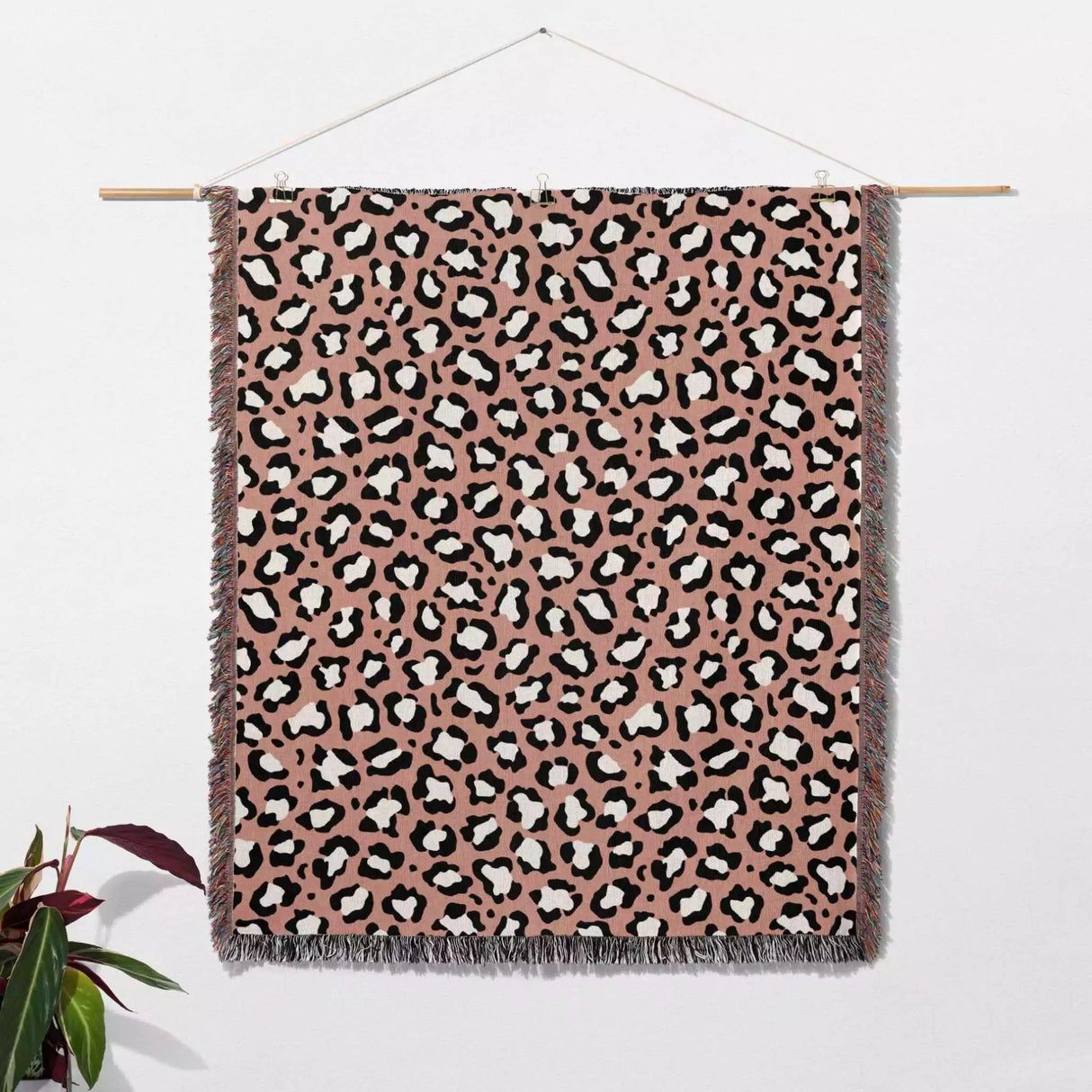 Leopard Animal Print Light Red Woven Throw Blanket and Tapestry - DesignerOllie.com