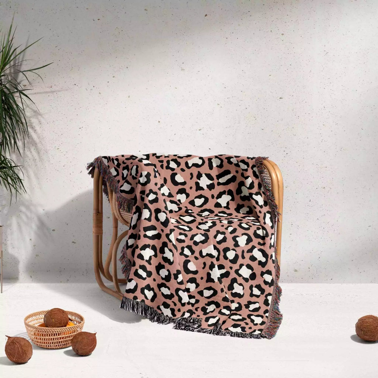 Leopard Animal Print Light Red Woven Throw Blanket and Tapestry - DesignerOllie.com