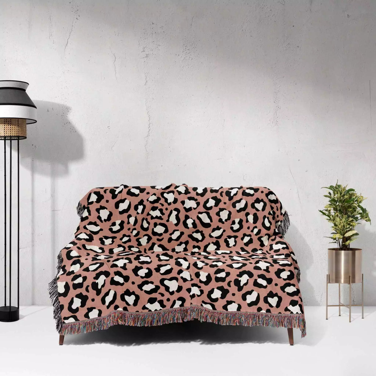 Leopard Animal Print Light Red Woven Throw Blanket and Tapestry - DesignerOllie.com