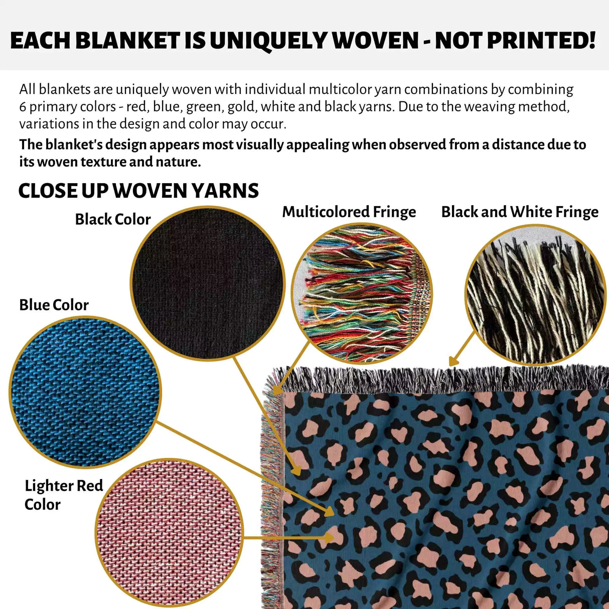 Leopard Animal Print Light Red and Blue Woven Throw Blanket and Tapestry - DesignerOllie.com