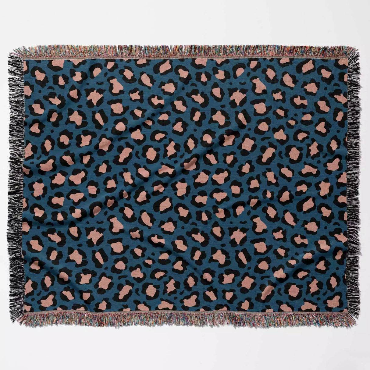 Leopard Animal Print Light Red and Blue Woven Throw Blanket and Tapestry - DesignerOllie.com