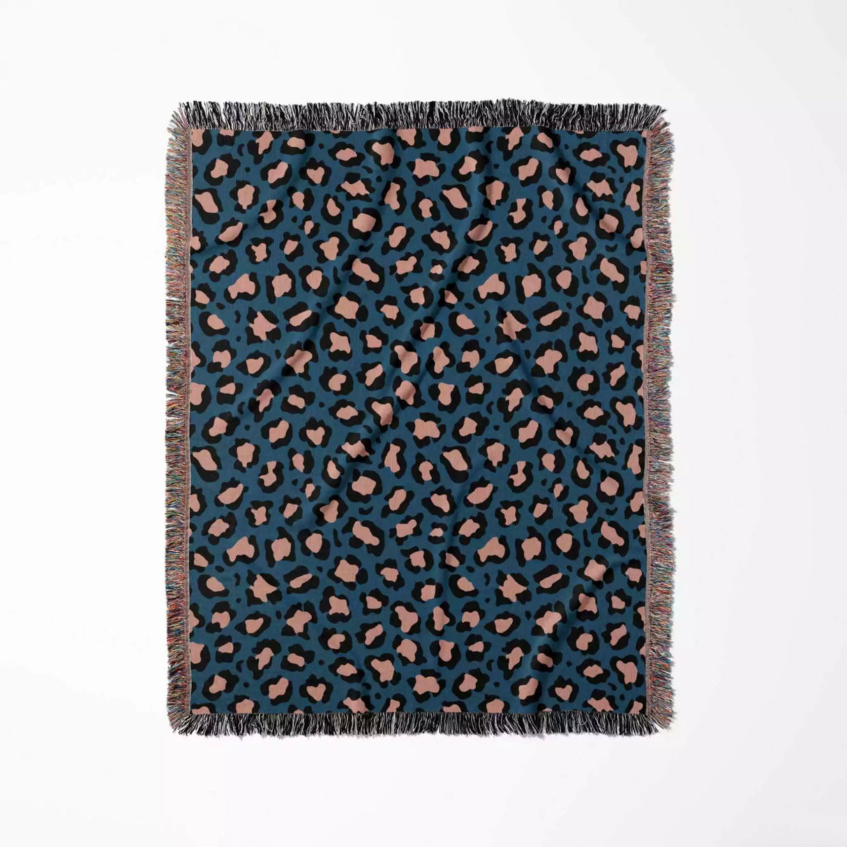 Leopard Animal Print Light Red and Blue Woven Throw Blanket and Tapestry - DesignerOllie.com