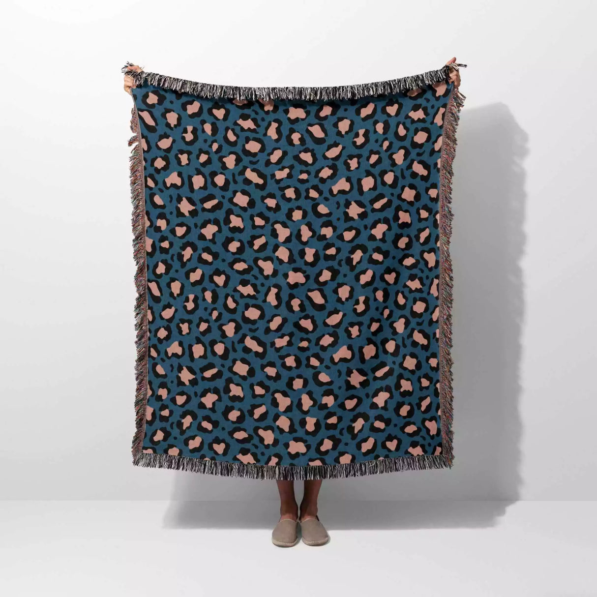 Leopard Animal Print Light Red and Blue Woven Throw Blanket and Tapestry - DesignerOllie.com