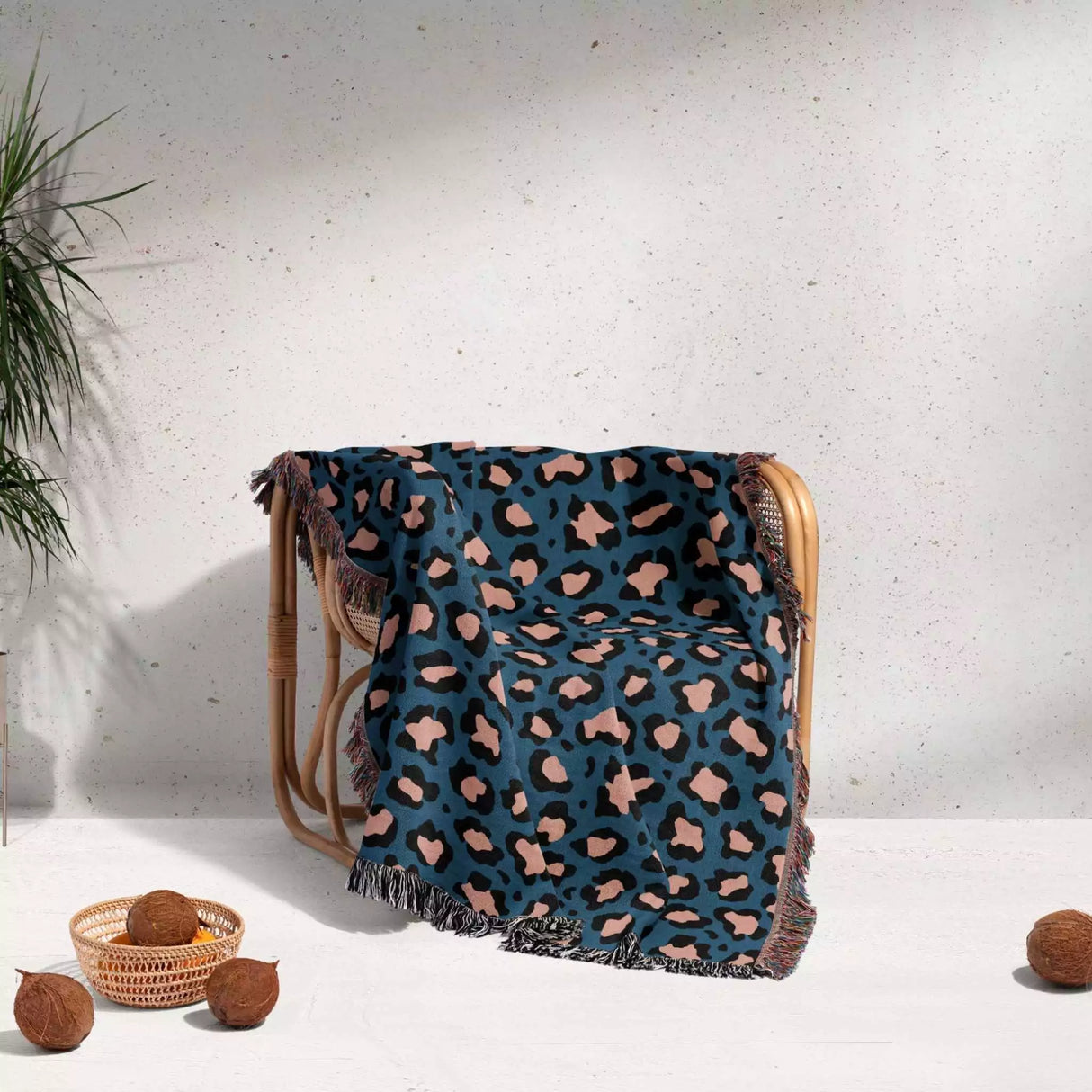 Leopard Animal Print Light Red and Blue Woven Throw Blanket and Tapestry - DesignerOllie.com