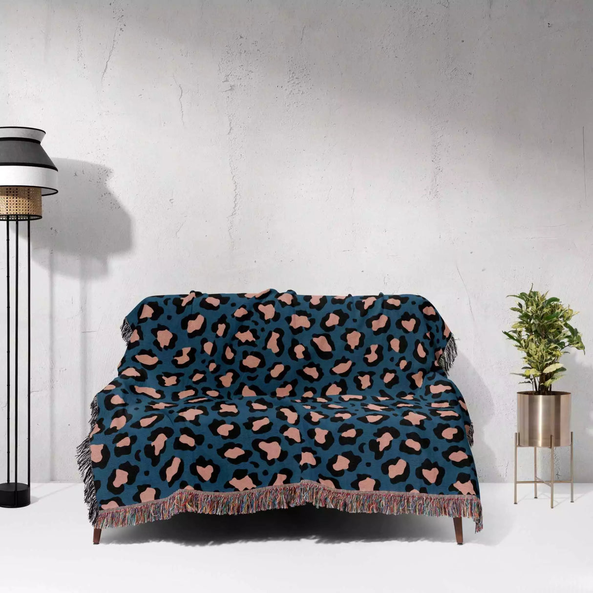 Leopard Animal Print Light Red and Blue Woven Throw Blanket and Tapestry - DesignerOllie.com