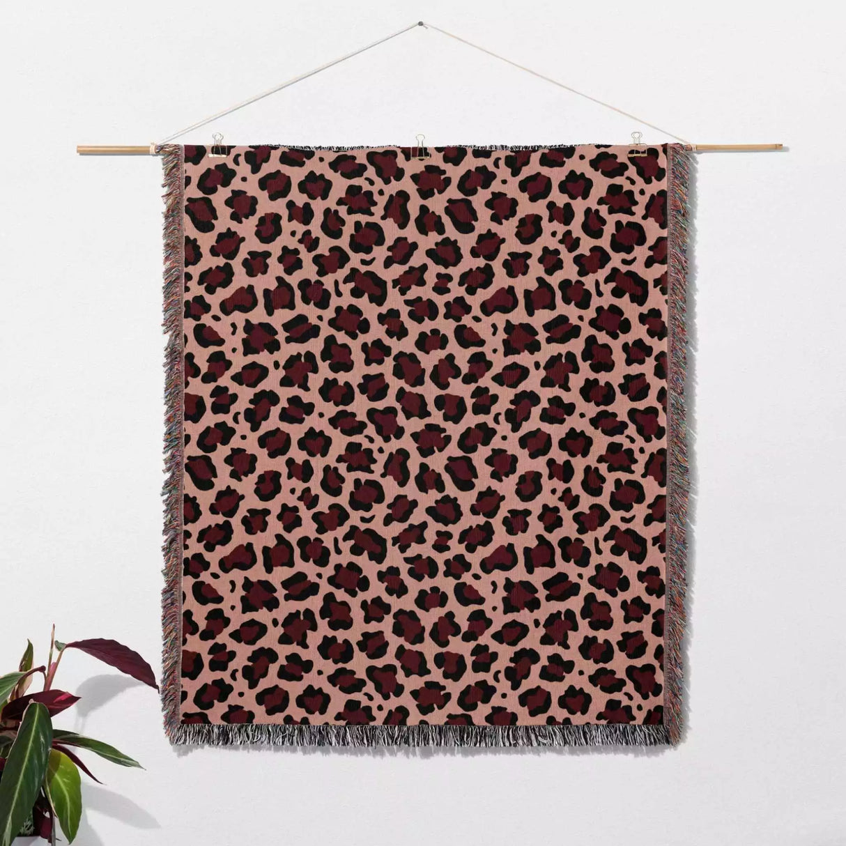 Leopard Animal Print Red and Light Red Woven Throw Blanket and Tapestry - DesignerOllie.com