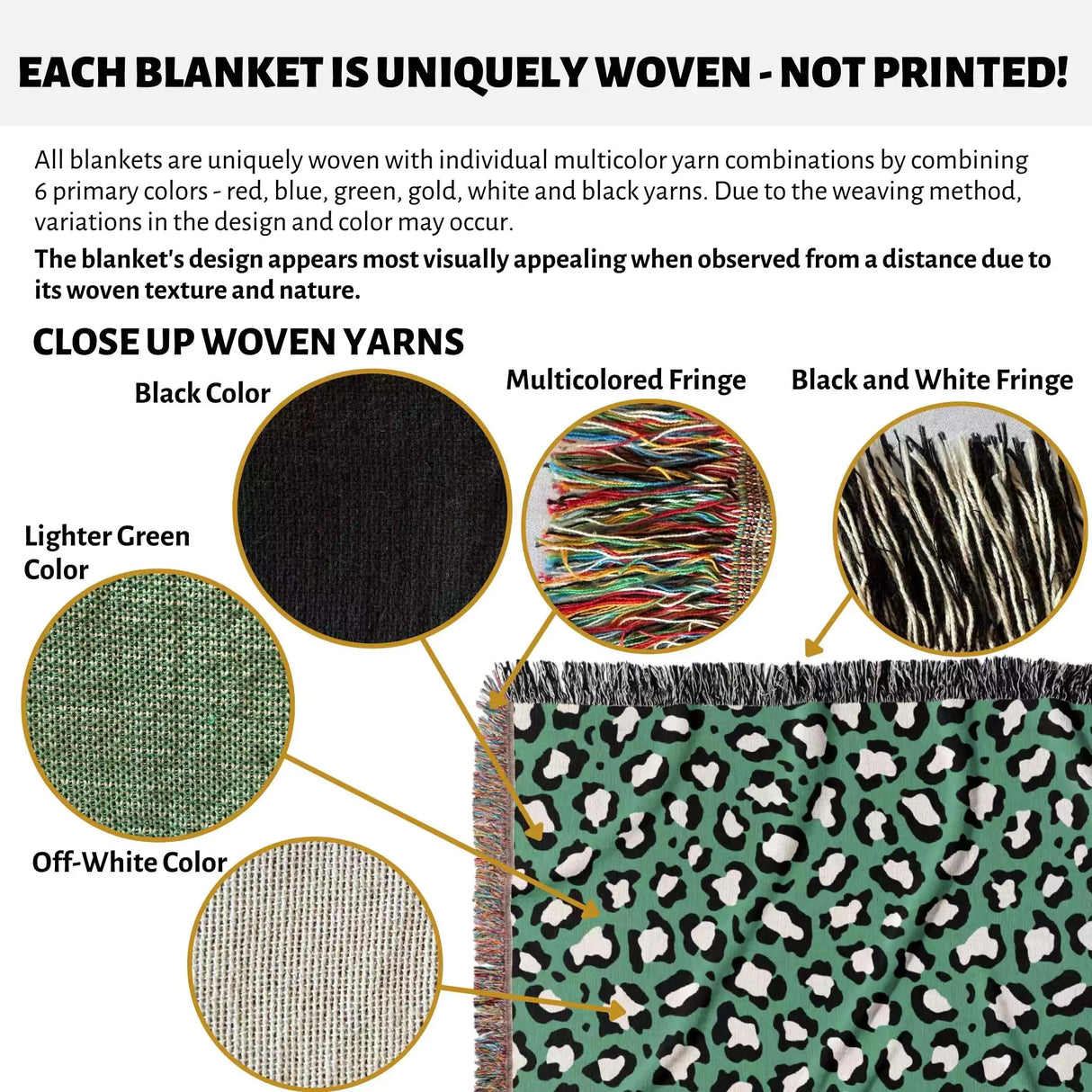 Leopard Animal Print White and Green Woven Throw Blanket and Tapestry - DesignerOllie.com