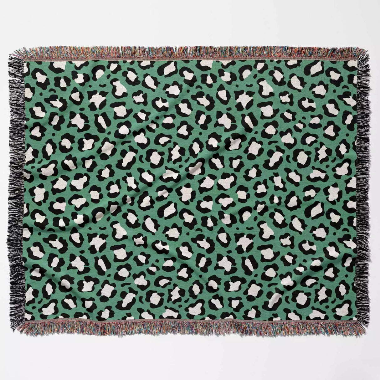 Leopard Animal Print White and Green Woven Throw Blanket and Tapestry - DesignerOllie.com