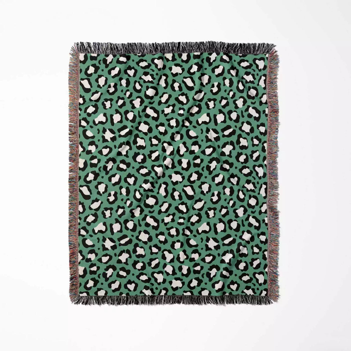 Leopard Animal Print White and Green Woven Throw Blanket and Tapestry - DesignerOllie.com