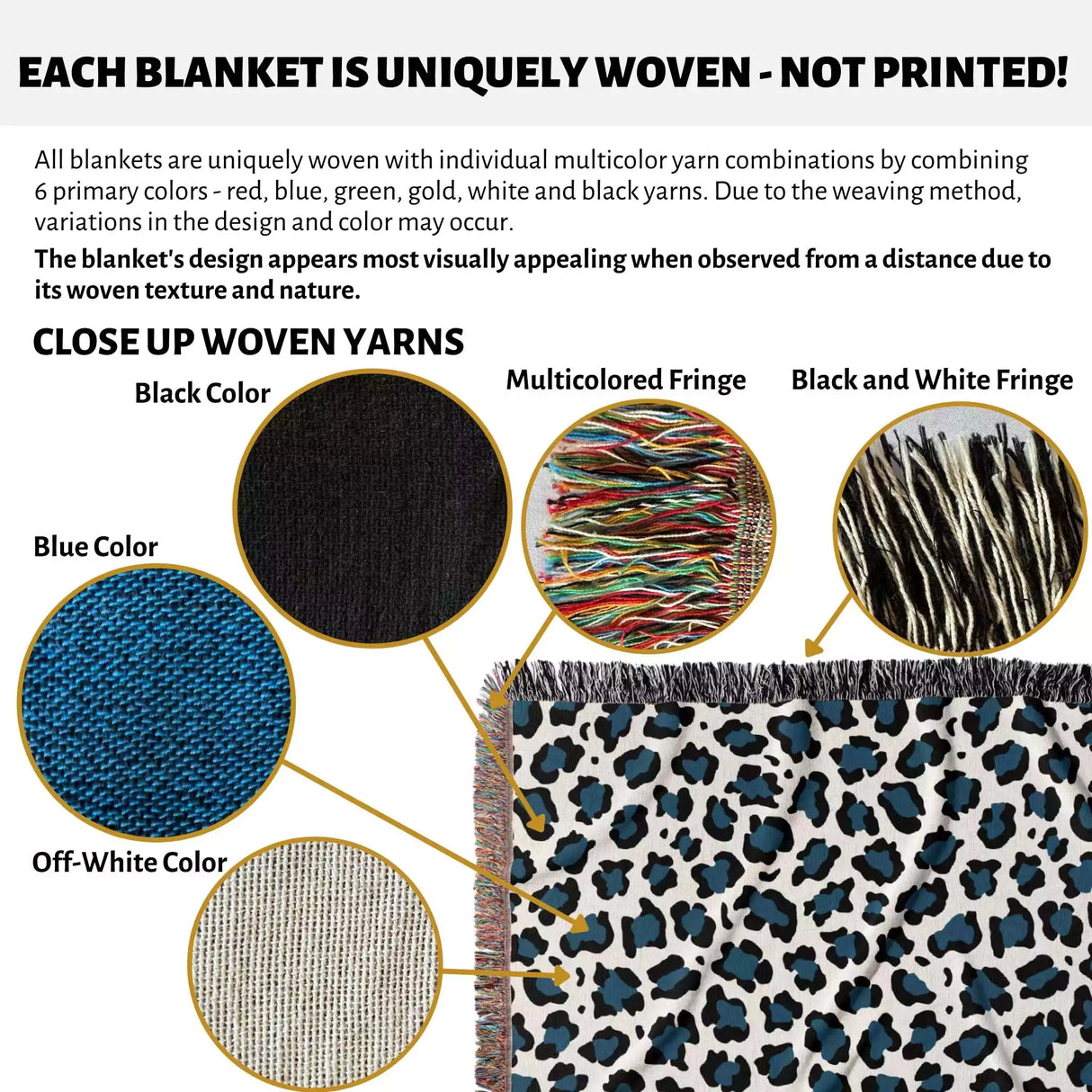 Leopard Print Black and Blue Woven Throw Blanket and Tapestry - DesignerOllie.com