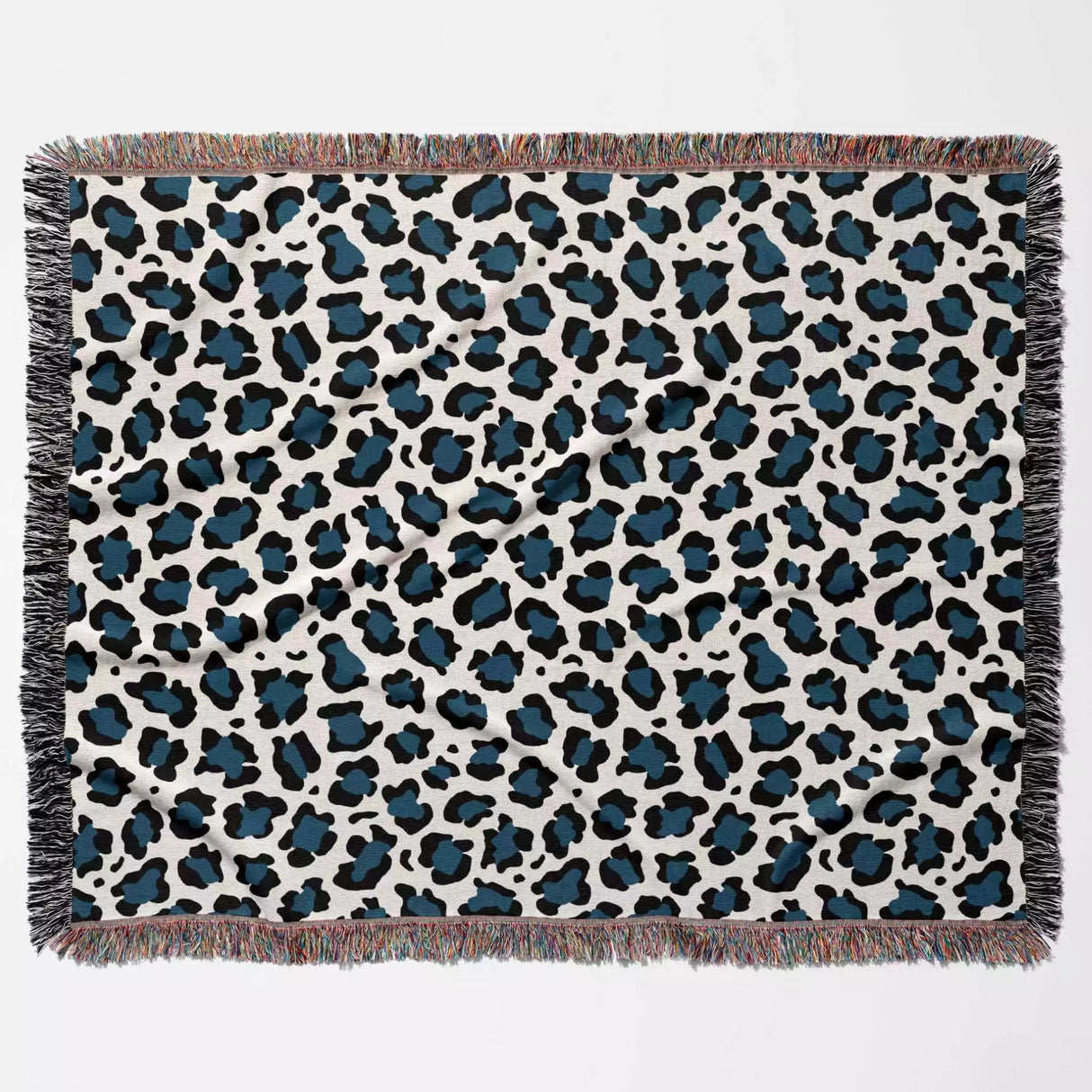 Leopard Print Black and Blue Woven Throw Blanket and Tapestry - DesignerOllie.com