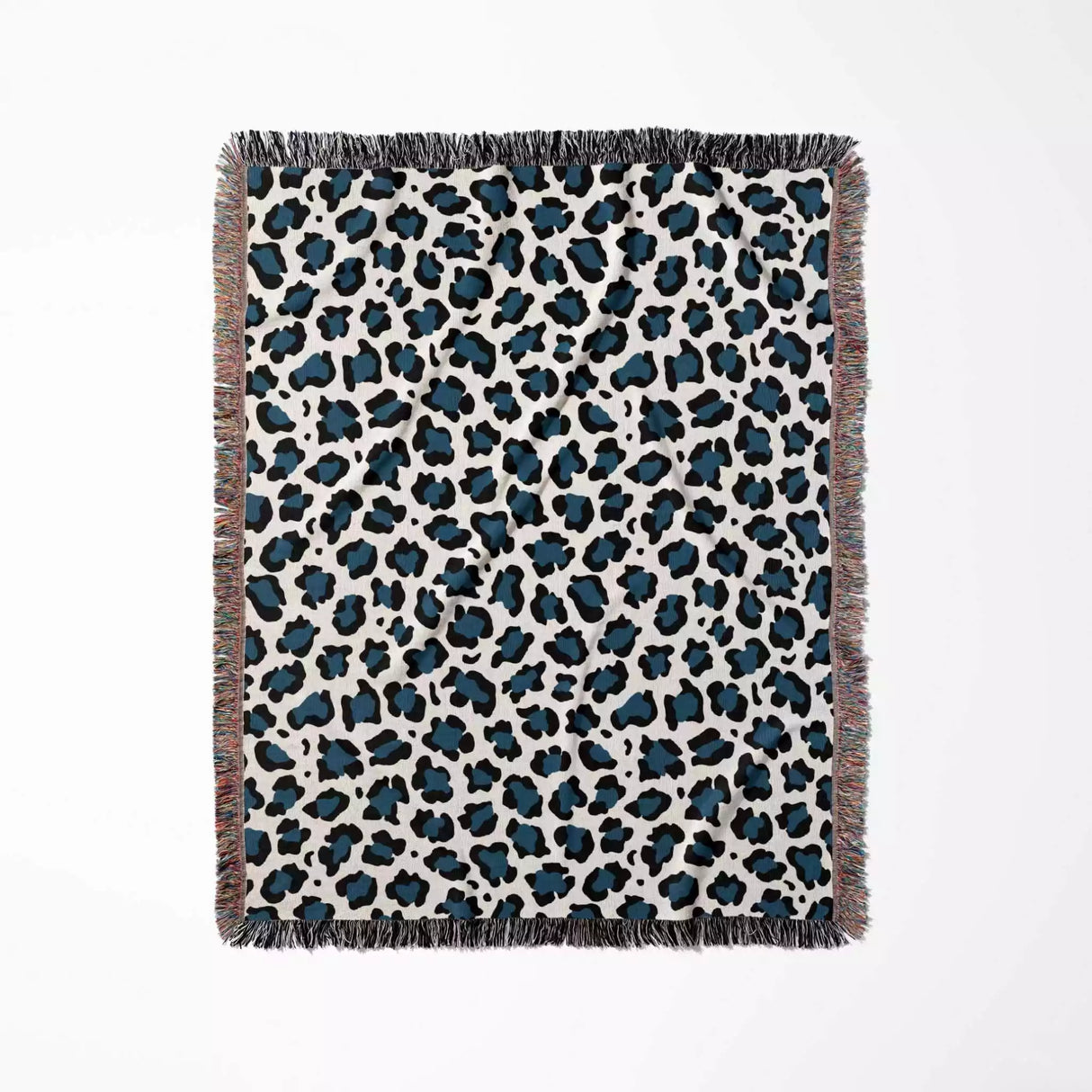 Leopard Print Black and Blue Woven Throw Blanket and Tapestry - DesignerOllie.com