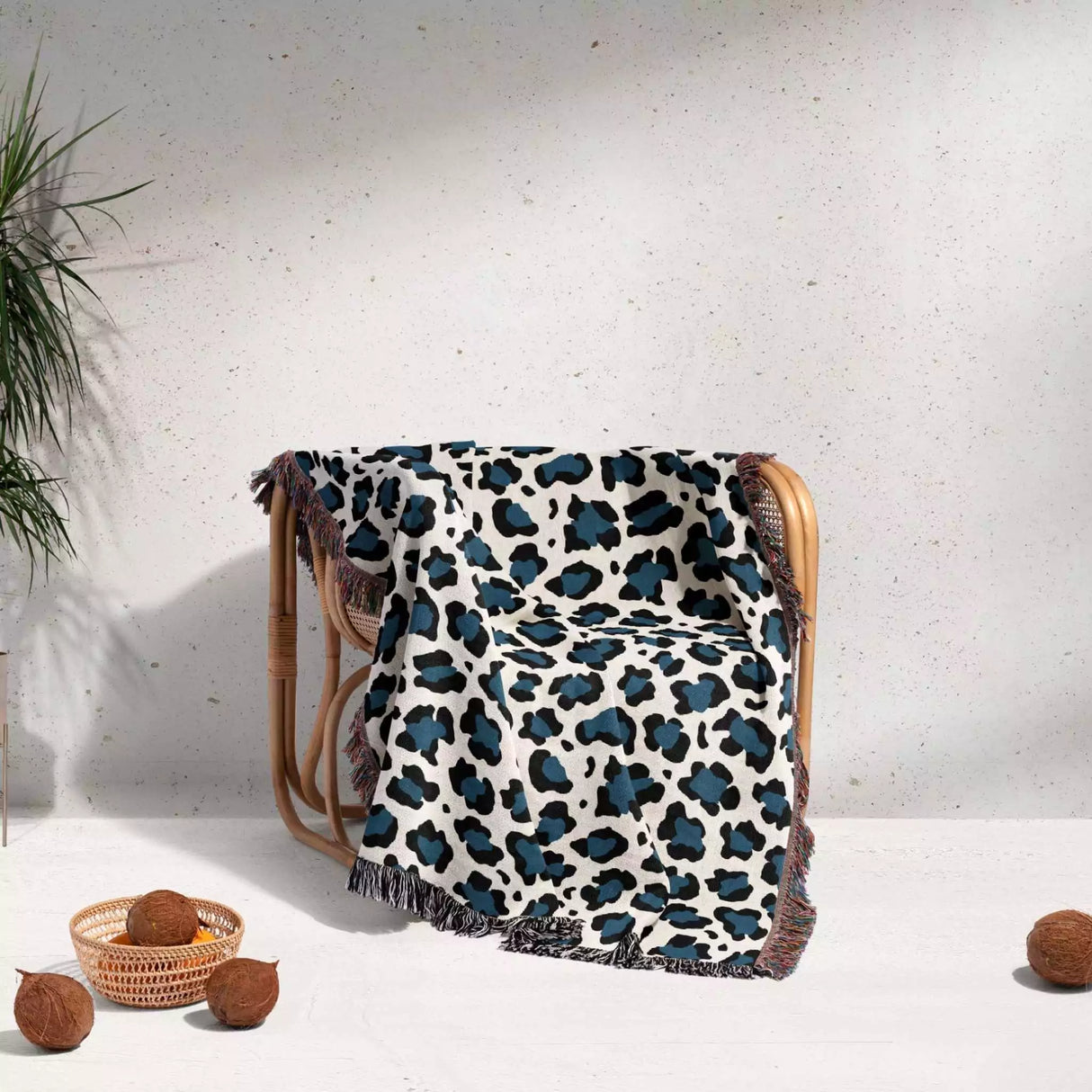Leopard Print Black and Blue Woven Throw Blanket and Tapestry - DesignerOllie.com