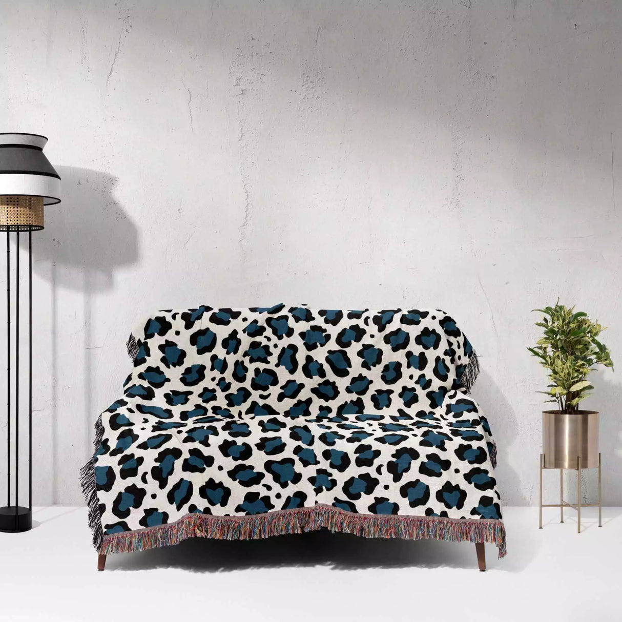 Leopard Print Black and Blue Woven Throw Blanket and Tapestry - DesignerOllie.com