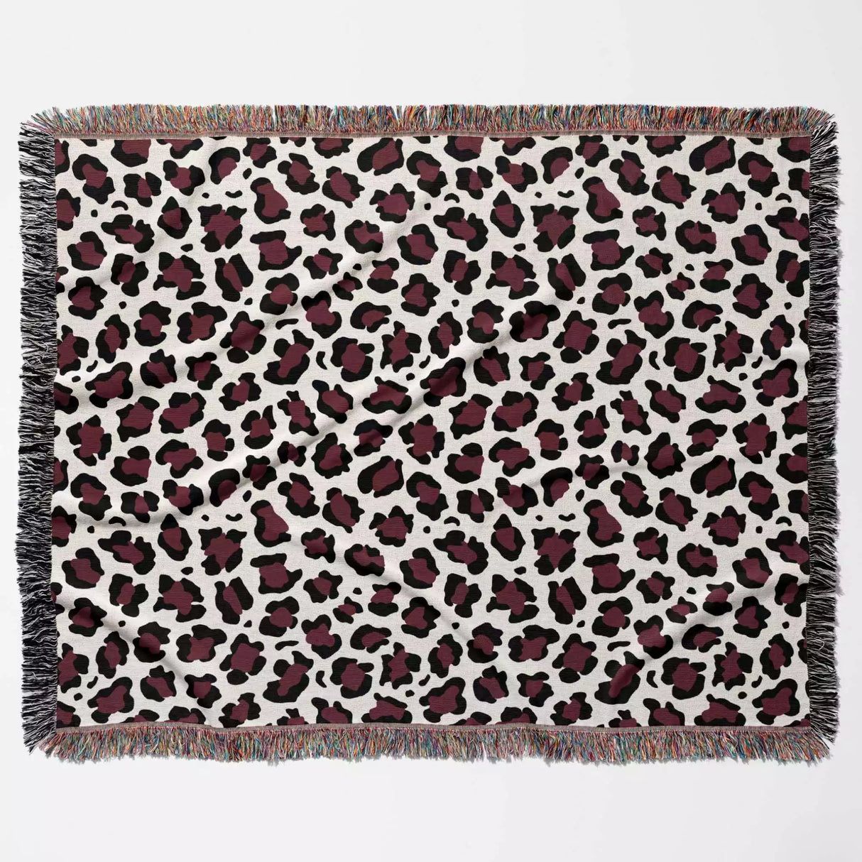 Leopard Print Black and Bordeaux Woven Throw Blanket and Tapestry - DesignerOllie.com
