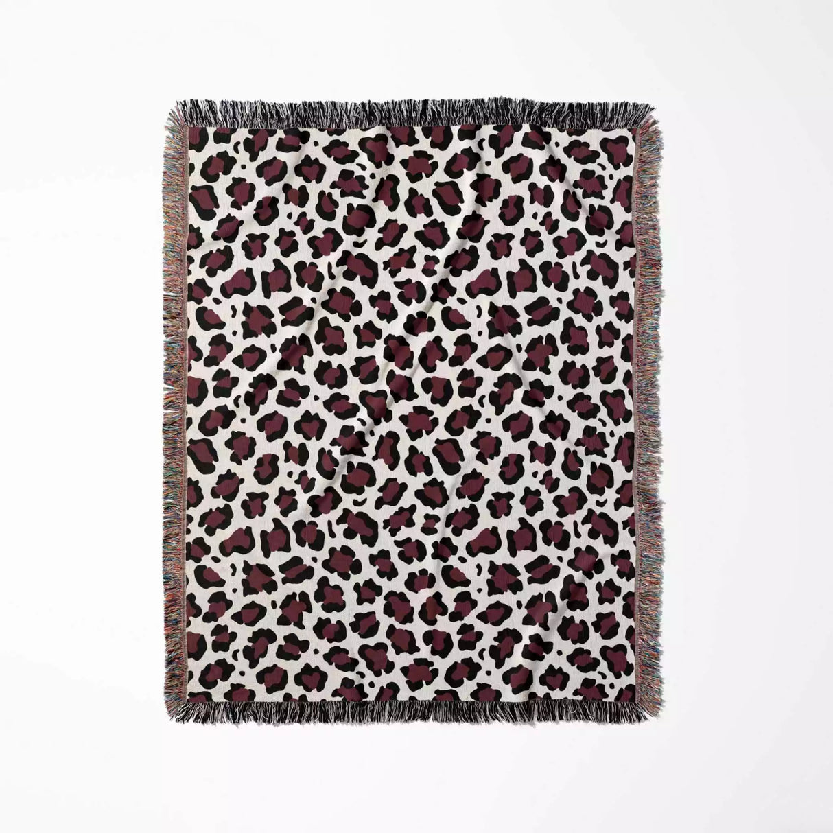 Leopard Print Black and Bordeaux Woven Throw Blanket and Tapestry - DesignerOllie.com