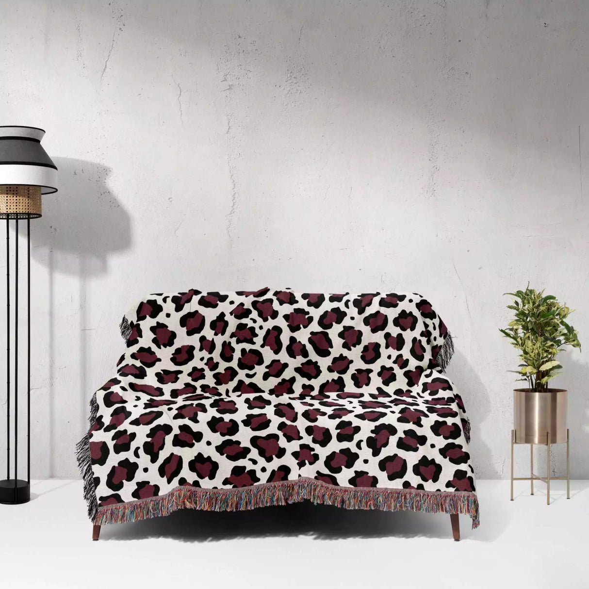 Leopard Print Black and Bordeaux Woven Throw Blanket and Tapestry - DesignerOllie.com