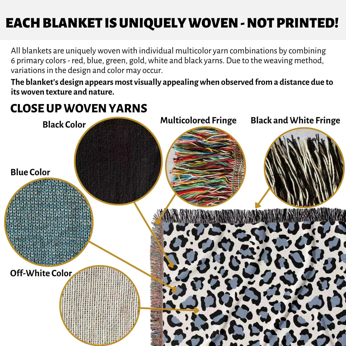 Leopard Print Black and Light Blue Woven Throw Blanket and Tapestry - DesignerOllie.com