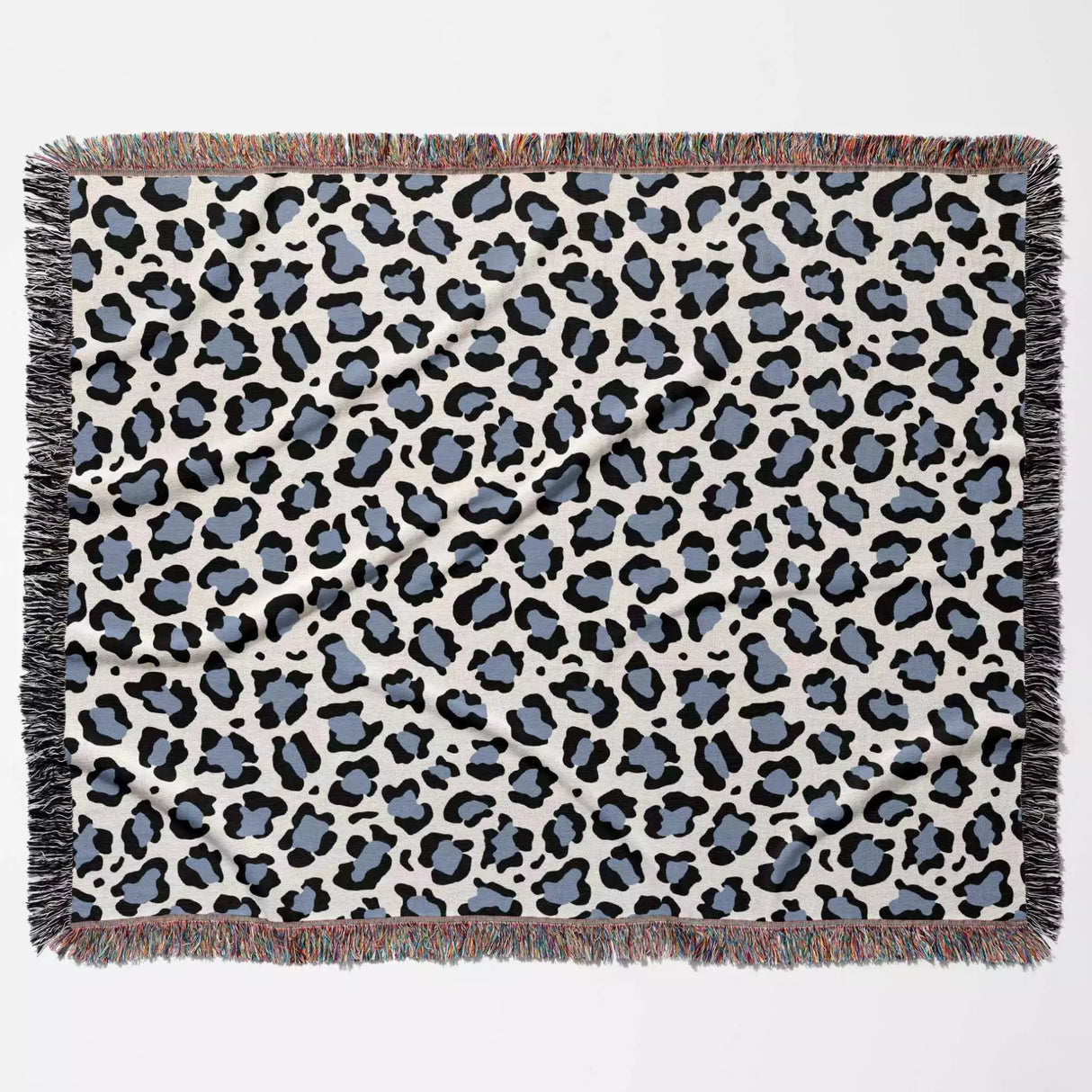 Leopard Print Black and Light Blue Woven Throw Blanket and Tapestry - DesignerOllie.com