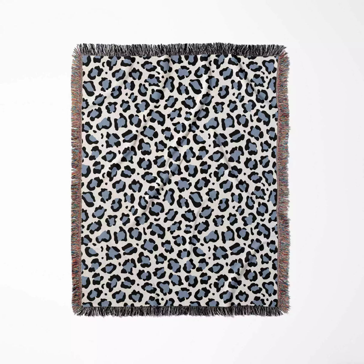 Leopard Print Black and Light Blue Woven Throw Blanket and Tapestry - DesignerOllie.com