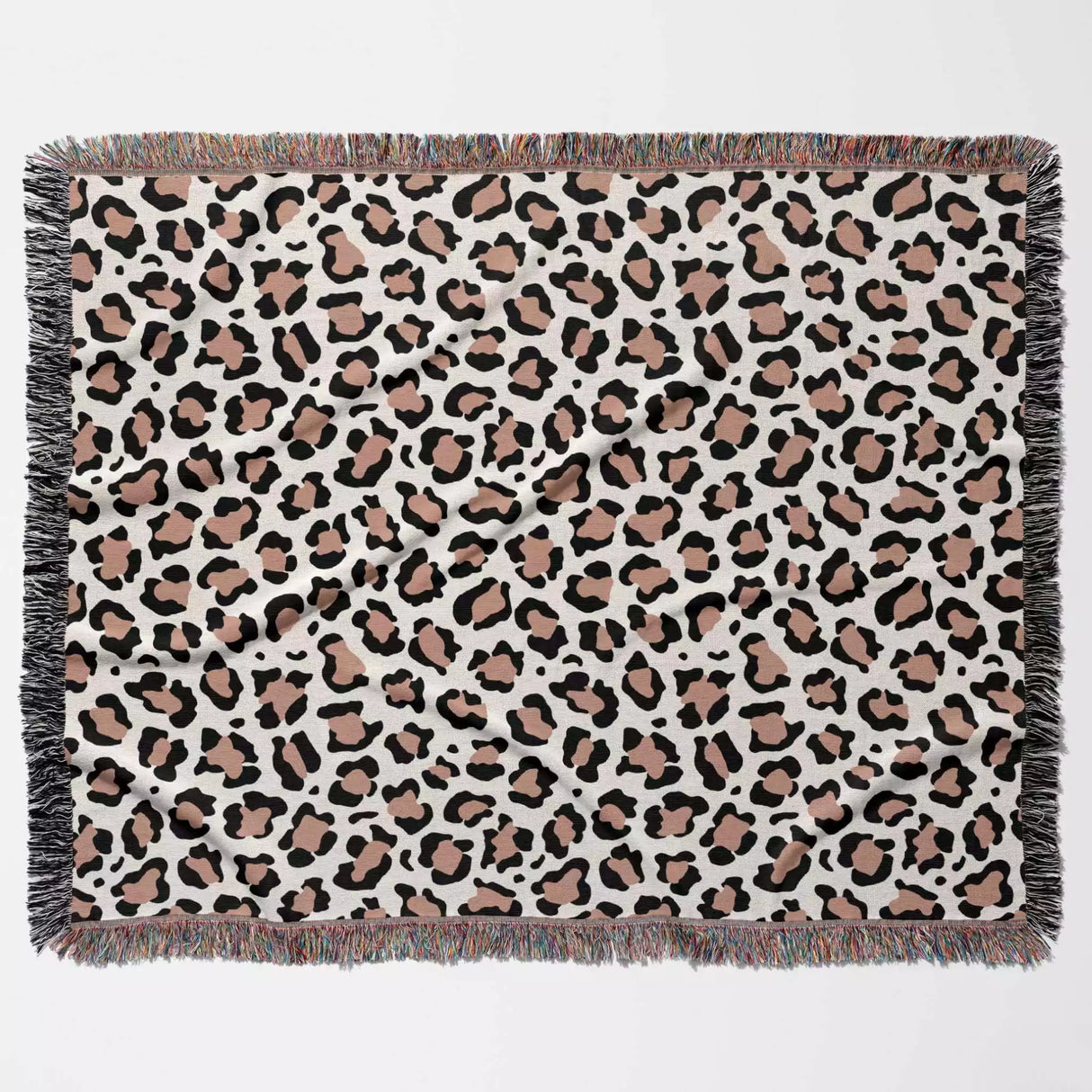 Leopard Print Black and Light Brown Woven Throw Blanket and Tapestry - DesignerOllie.com