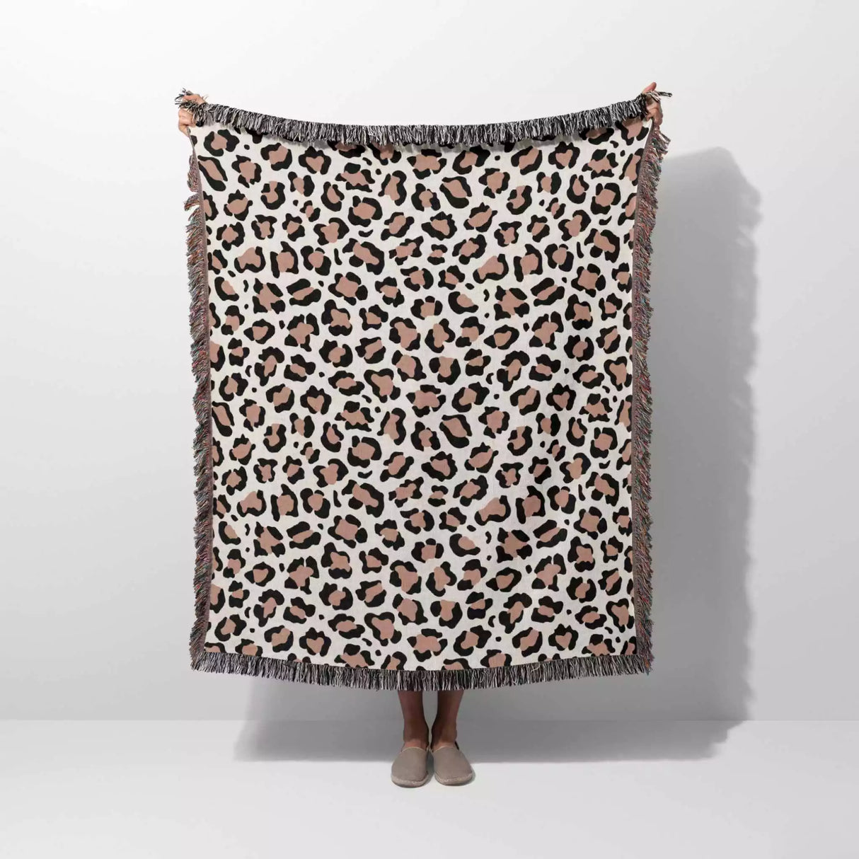 Leopard Print Black and Light Brown Woven Throw Blanket and Tapestry - DesignerOllie.com