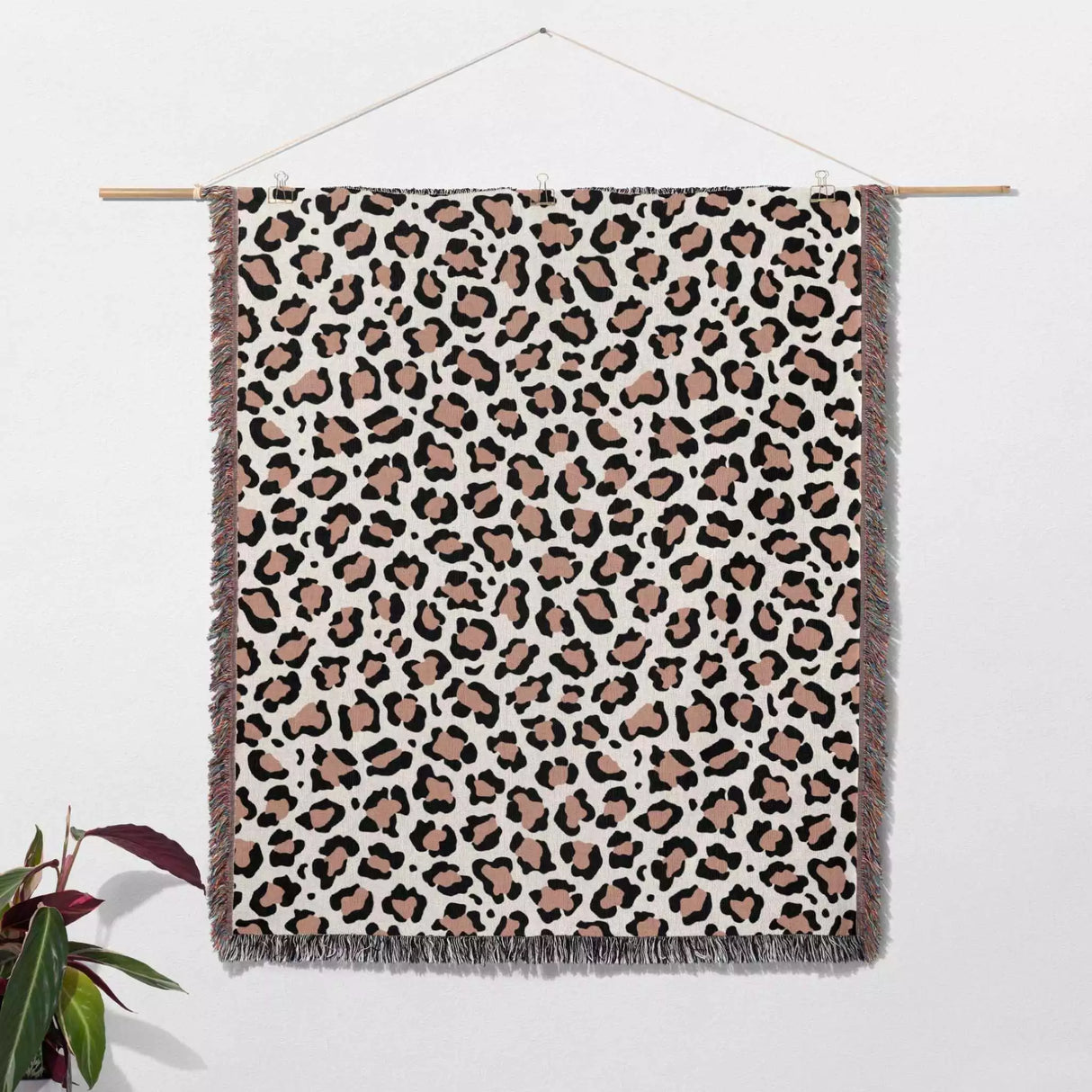 Leopard Print Black and Light Brown Woven Throw Blanket and Tapestry - DesignerOllie.com
