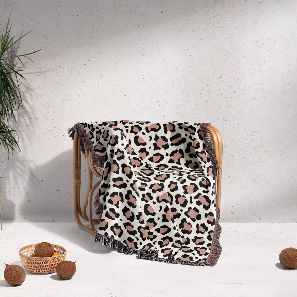 Leopard Print Black and Light Brown Woven Throw Blanket and Tapestry - DesignerOllie.com