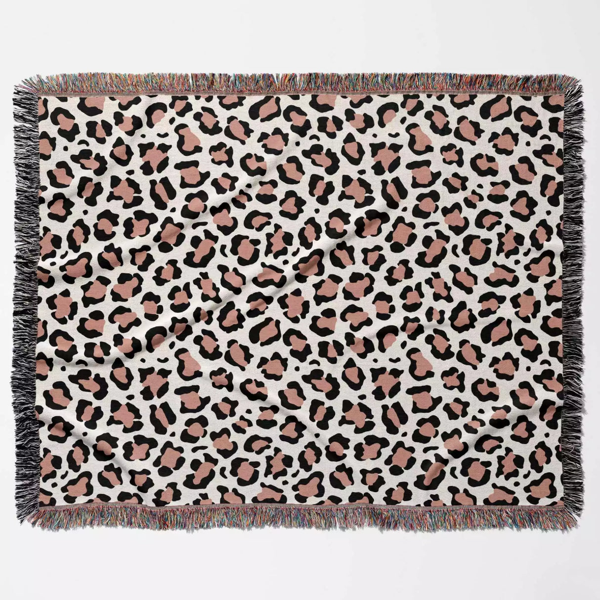 Leopard Print Black and Light Red Woven Throw Blanket and Tapestry - DesignerOllie.com