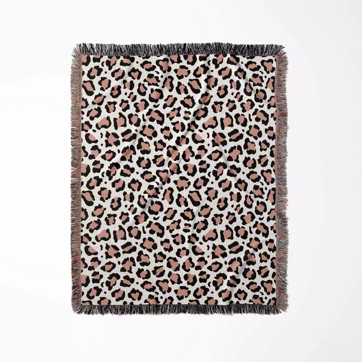 Leopard Print Black and Light Red Woven Throw Blanket and Tapestry - DesignerOllie.com
