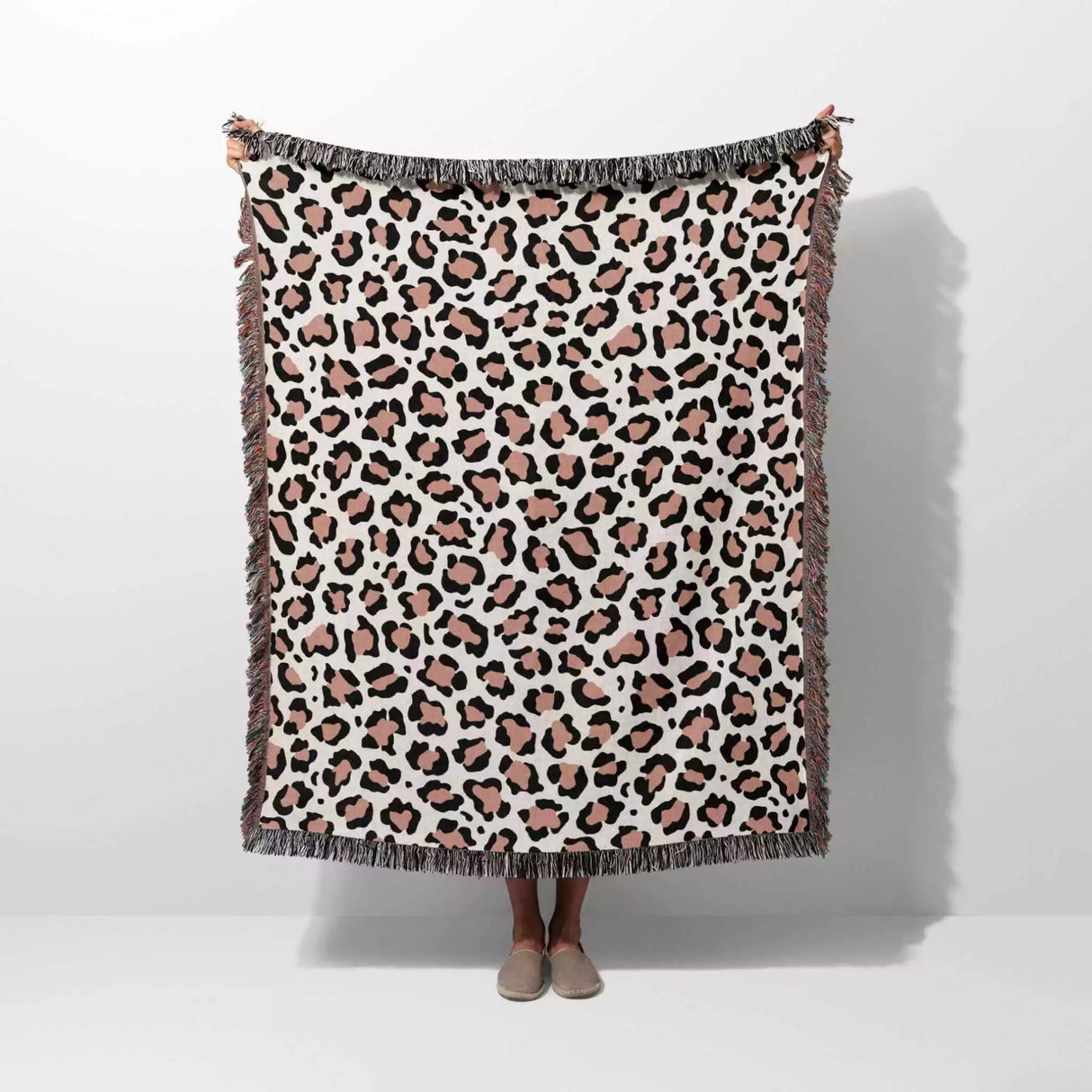 Leopard Print Black and Light Red Woven Throw Blanket and Tapestry - DesignerOllie.com