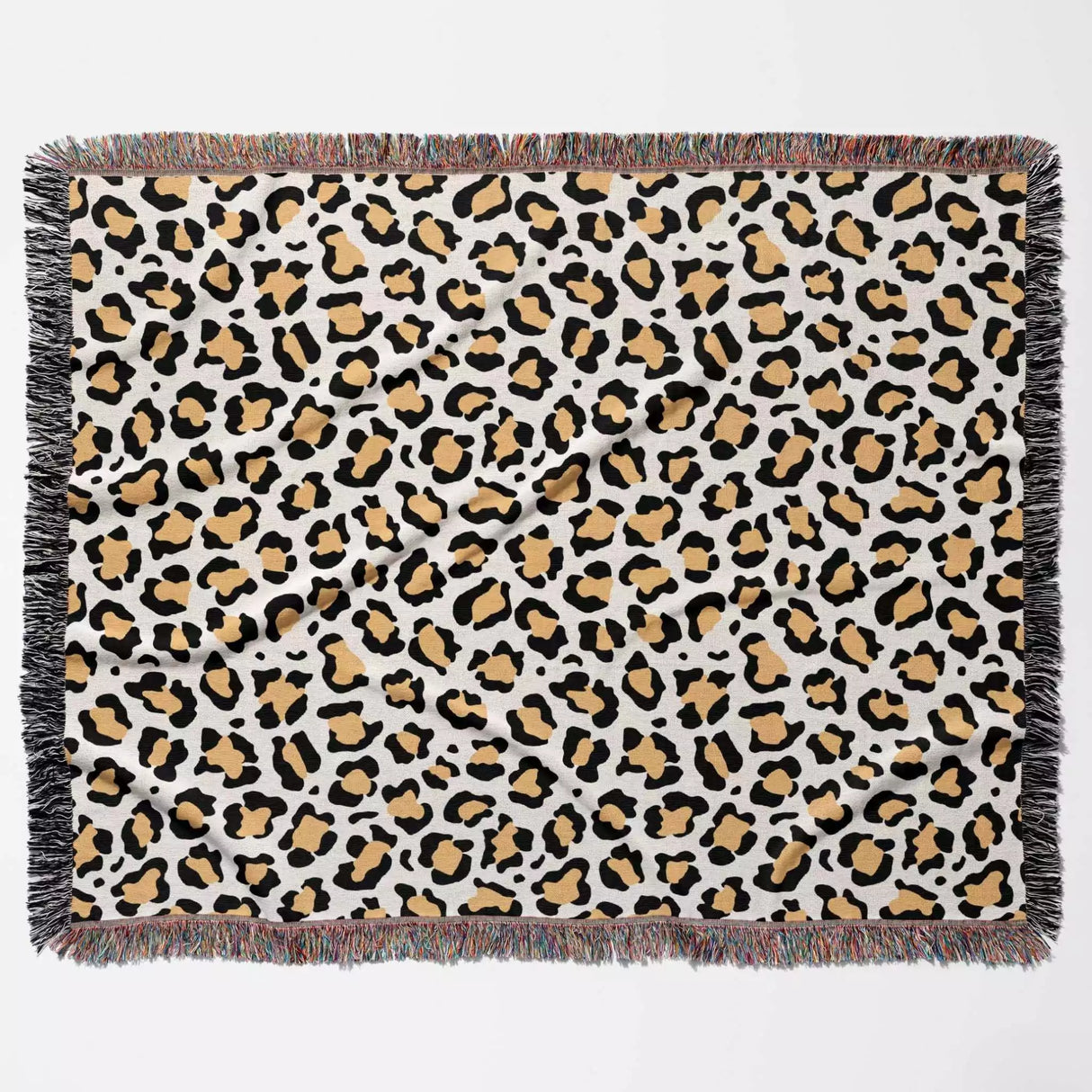 Leopard Print Black and Orange Woven Throw Blanket and Tapestry - DesignerOllie.com