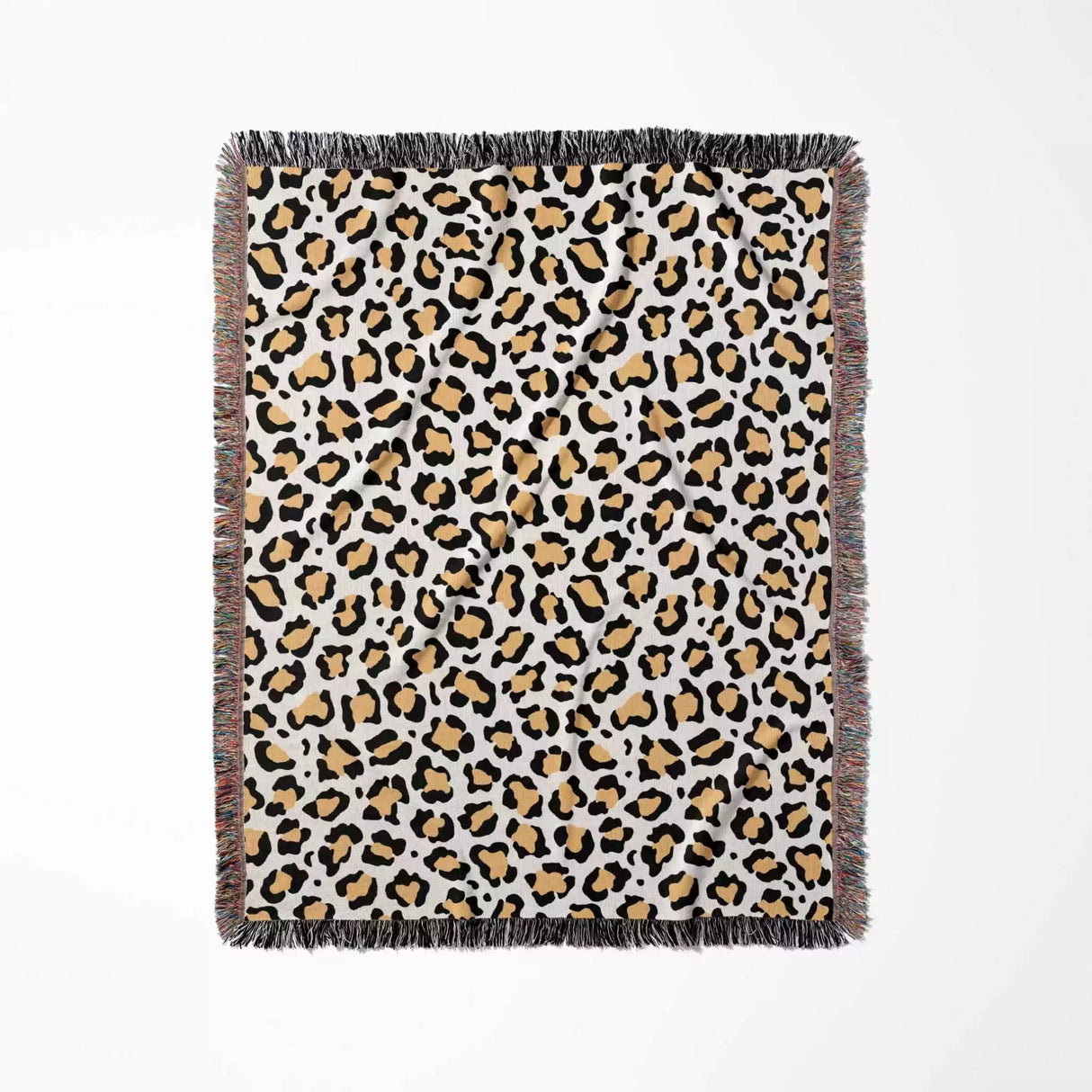Leopard Print Black and Orange Woven Throw Blanket and Tapestry - DesignerOllie.com