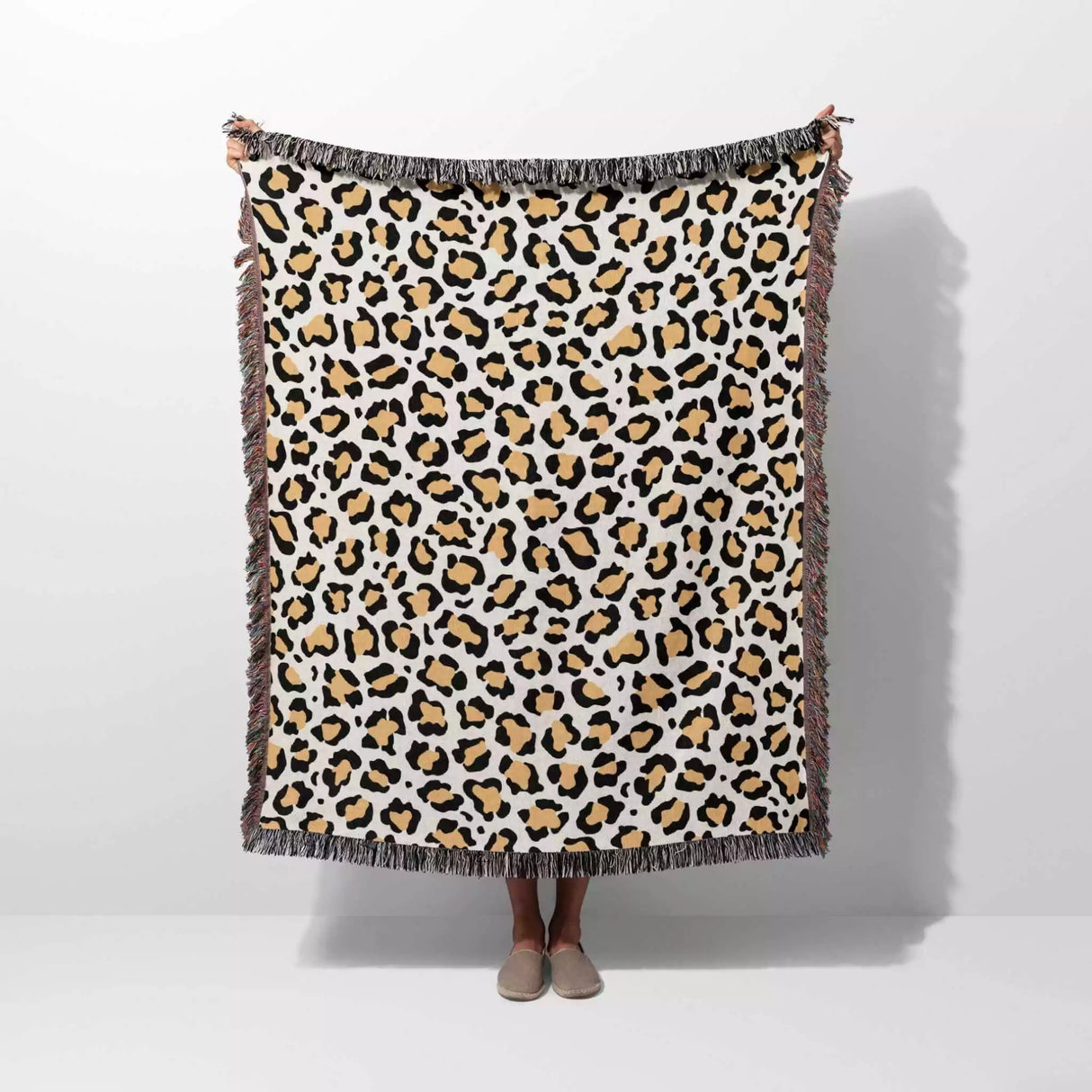 Leopard Print Black and Orange Woven Throw Blanket and Tapestry - DesignerOllie.com