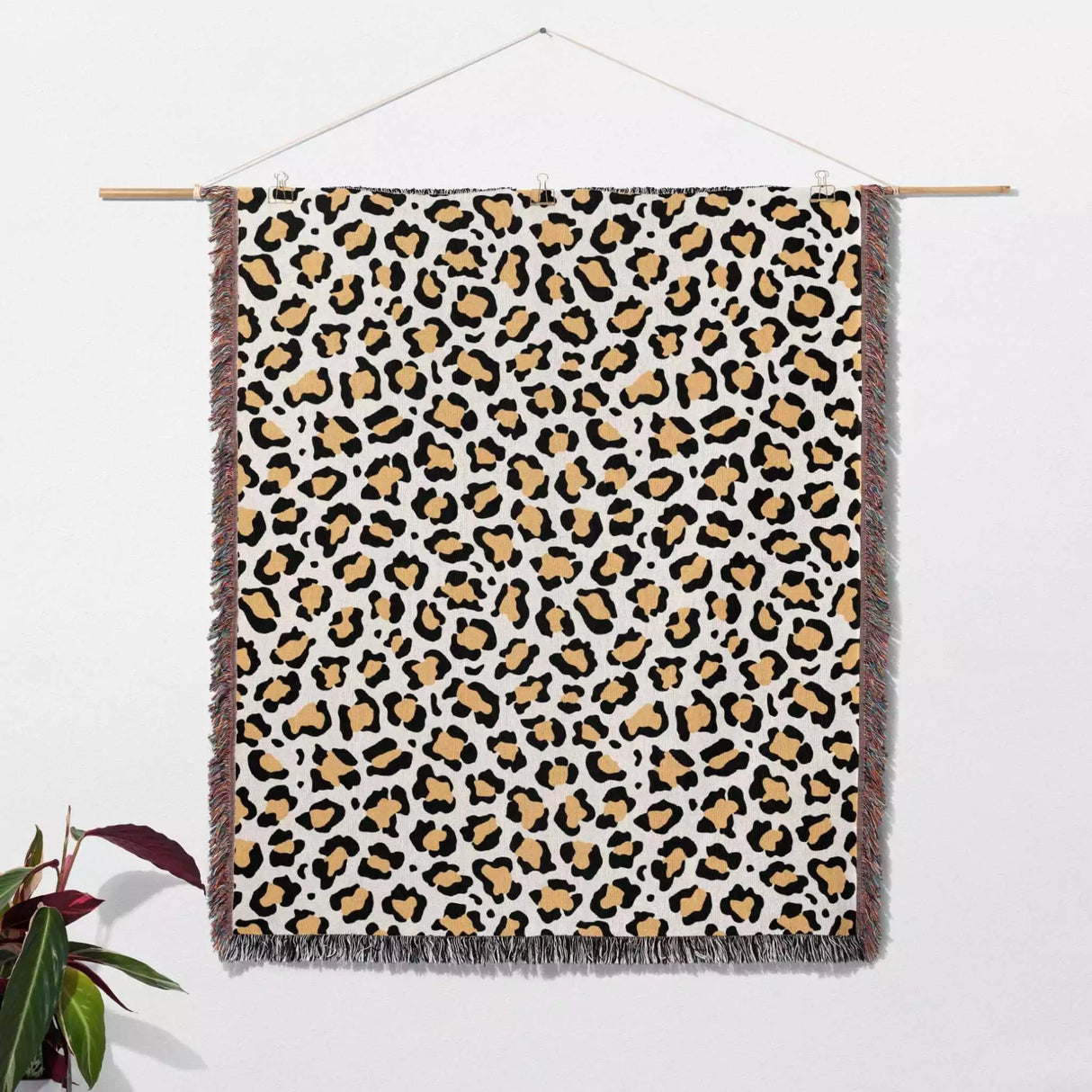 Leopard Print Black and Orange Woven Throw Blanket and Tapestry - DesignerOllie.com