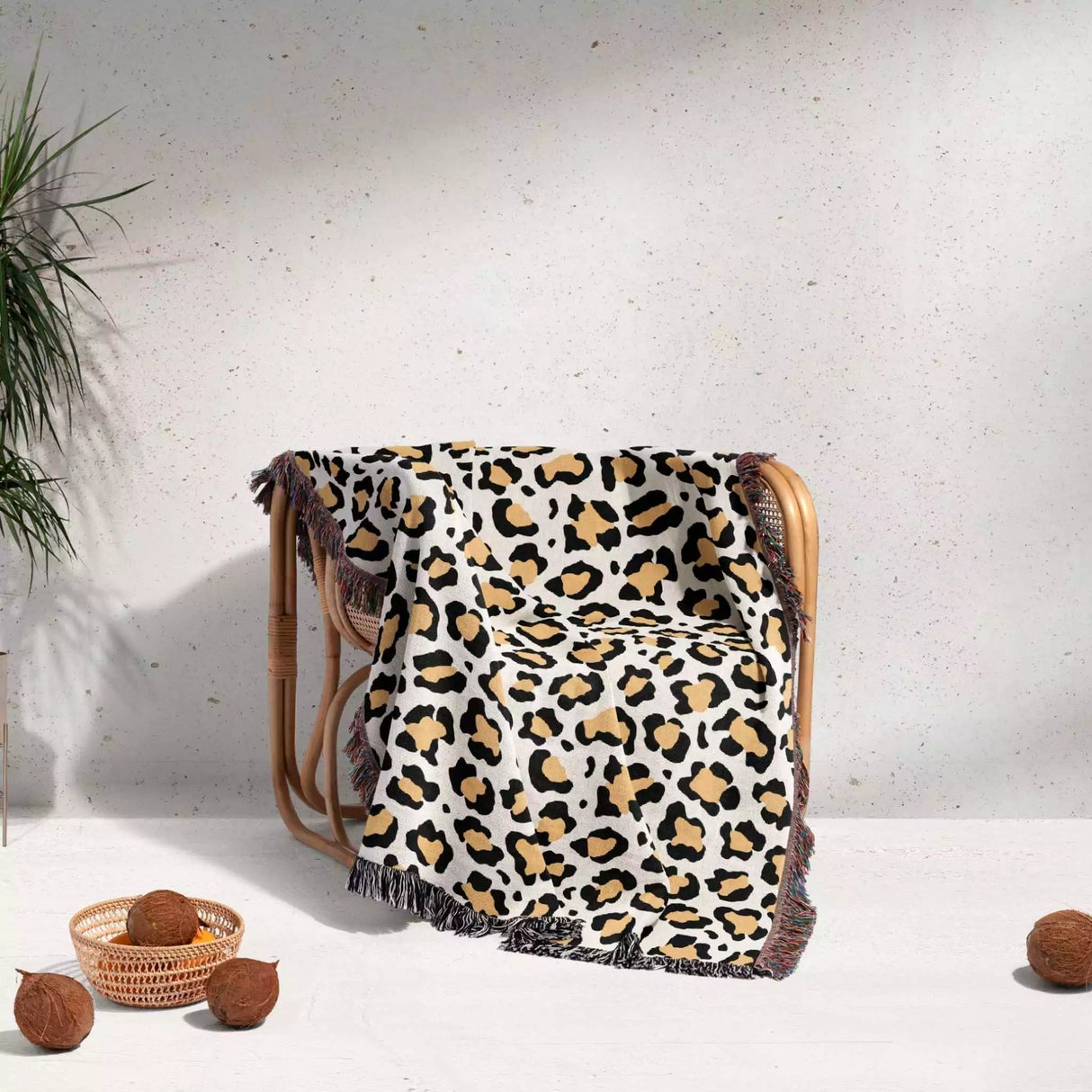 Leopard Print Black and Orange Woven Throw Blanket and Tapestry - DesignerOllie.com