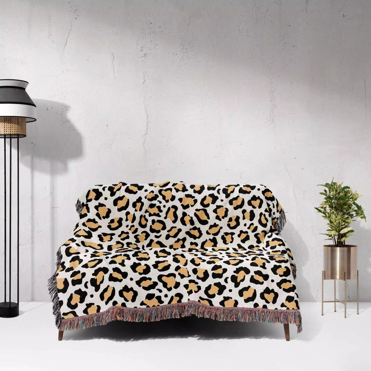 Leopard Print Black and Orange Woven Throw Blanket and Tapestry - DesignerOllie.com