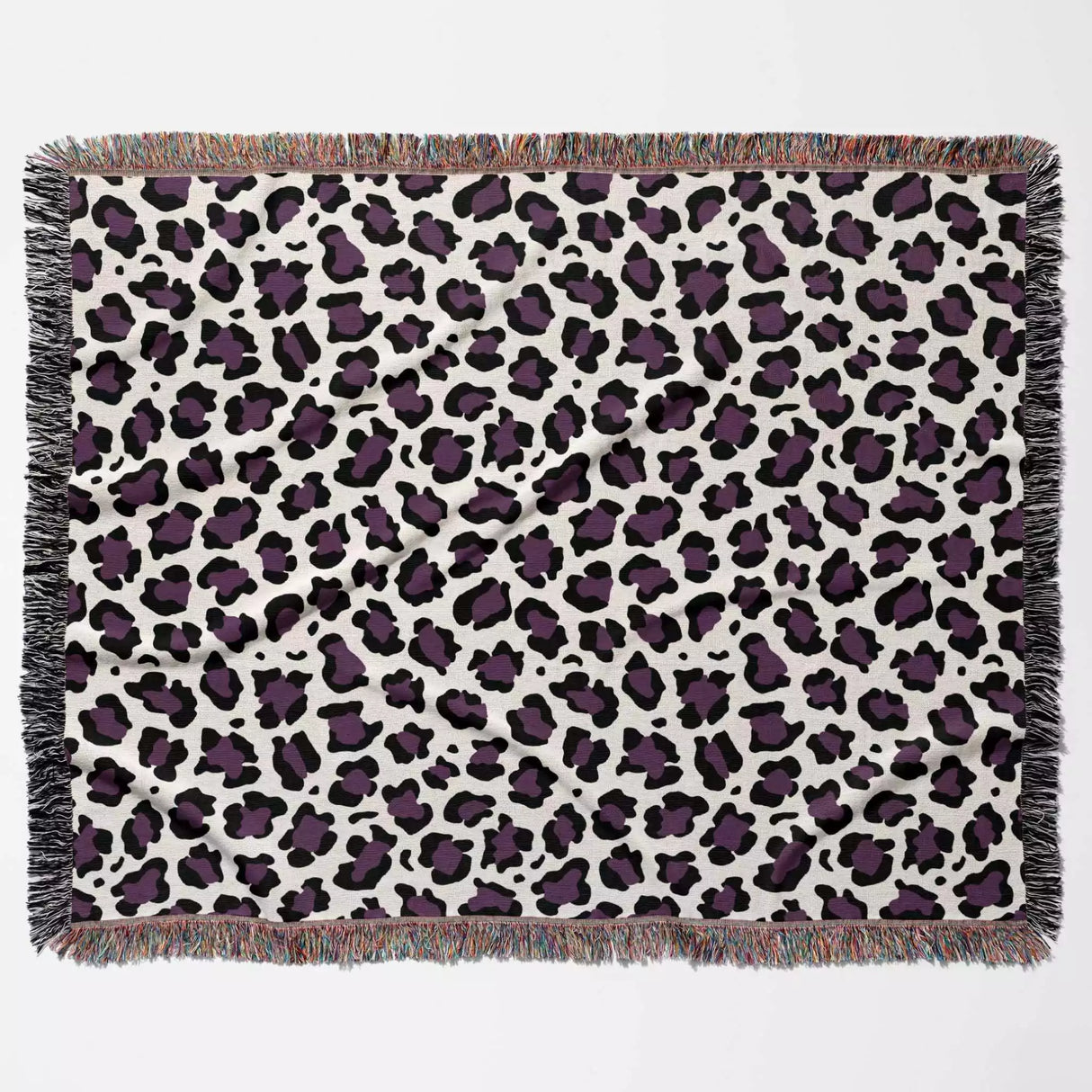 Leopard Print Black and Purple Woven Throw Blanket and Tapestry - DesignerOllie.com
