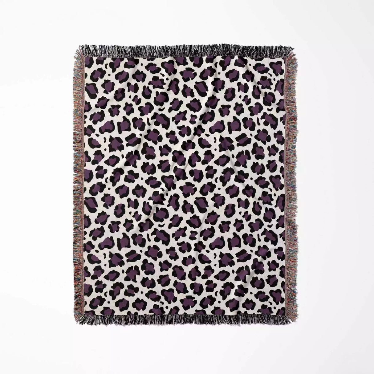 Leopard Print Black and Purple Woven Throw Blanket and Tapestry - DesignerOllie.com