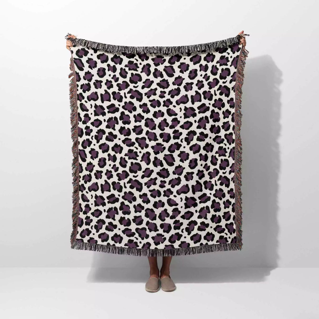 Leopard Print Black and Purple Woven Throw Blanket and Tapestry - DesignerOllie.com