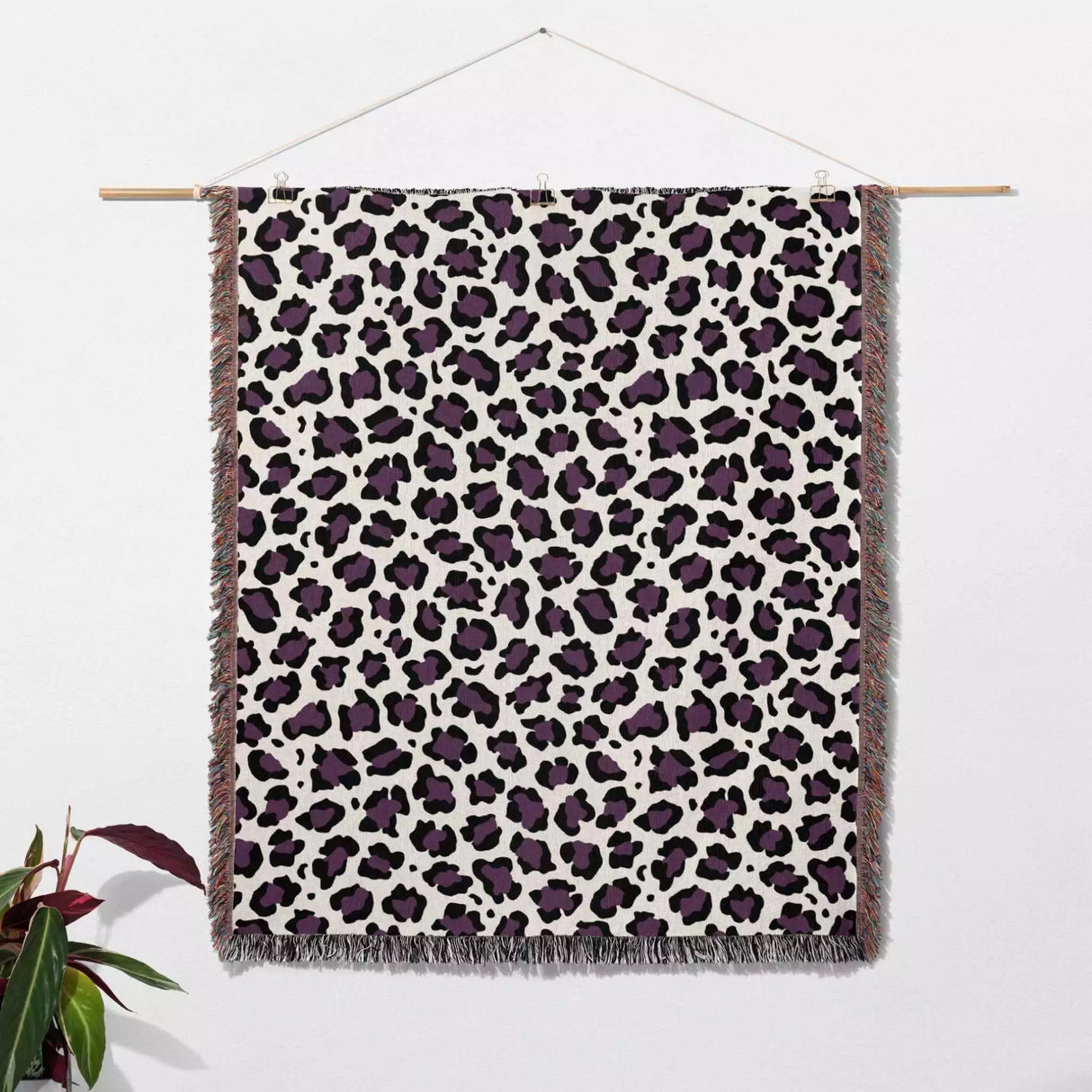 Leopard Print Black and Purple Woven Throw Blanket and Tapestry - DesignerOllie.com