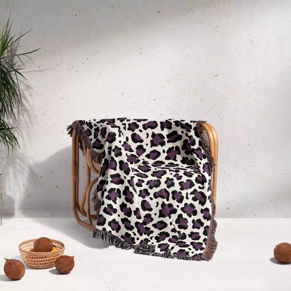 Leopard Print Black and Purple Woven Throw Blanket and Tapestry - DesignerOllie.com